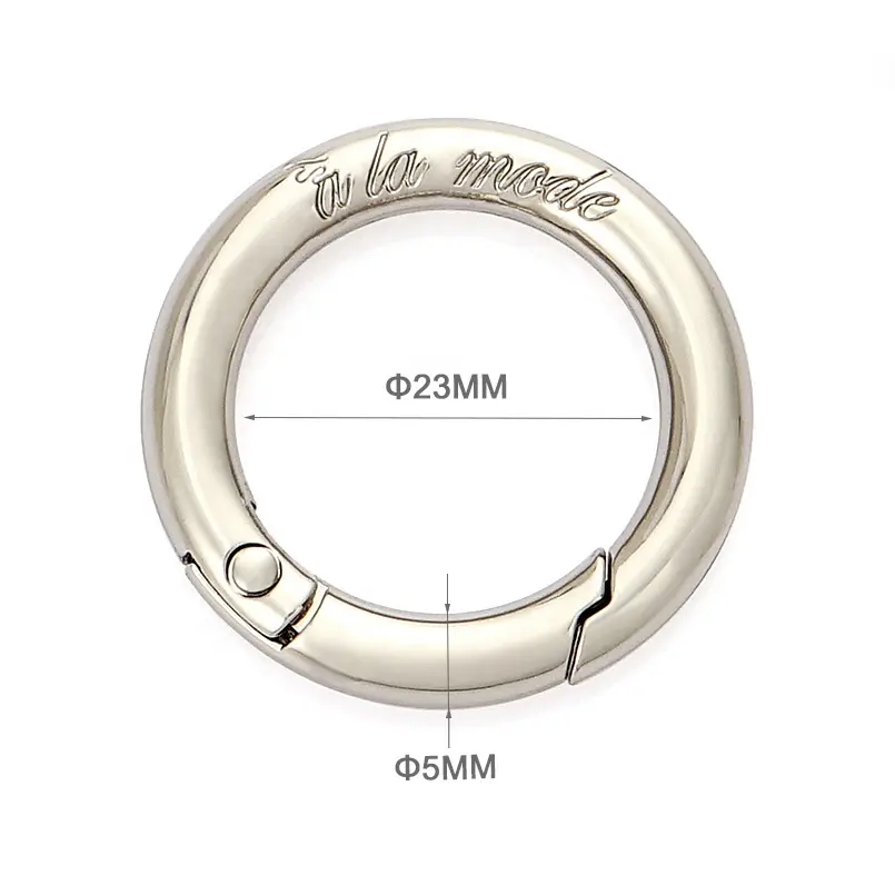Круглый металлический пружинный крючок, изготовленный на заказ металлический Серебряный Брелок-кольцо с логотипом