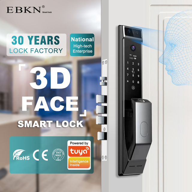 EBKN 3D Face Recognition Smart Lock WiFi App Fingerprint Keyless Smart Home Door Lock with Camera
