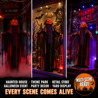 Citrouille d'Halloween Électrique Grandeur Nature, Accessoire Animatronique avec Son et Lumière, Détection de Mouvement, Yeux Rouges Lumineux, Décoration Extérieure