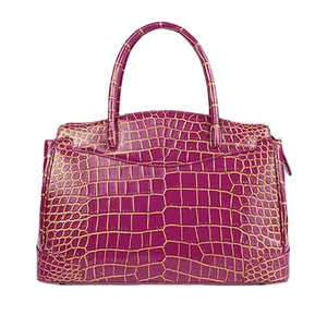Luxury women gold painted real crocodile skin handbag exotic leather tote bag