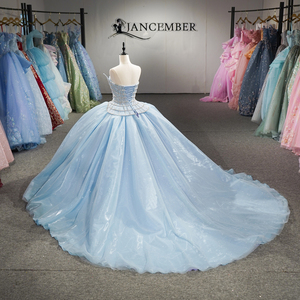 Dy1523 Robe de mariée exquise bleu ciel, ornée de perles faites main, corsage en treillis, robe de bal de princesse scintillante, traîne chapelle pour cérémonie nuptiale - Product Image 5