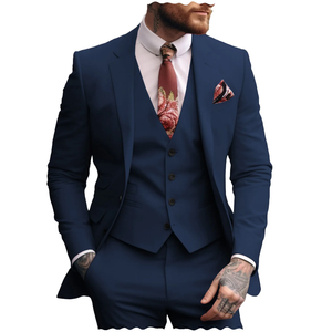 Trajes formales de solapa de muesca azul marino para hombre, trajes de esmoquin de boda hechos a medida, chaqueta de ajuste Regular de <span class=keywords><strong>3</strong></span> piezas, chaleco y pantalones para fiesta de graduación - Product Image 1
