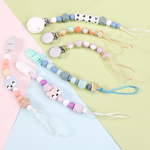 Food Grade Silicone Teething Beads Teether Non-Toxic Chewable Sleep Dummy Nipple Soother Chain Metal Clip Pacifier Baby Toys