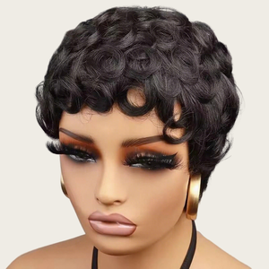 <strong>2026</strong> <strong>New</strong> XZY Glueless Machine Made Short for Pixie Cut Bob Wigs Natural Color <strong>Brazilian</strong> Remy Hair Wigs for Women in Black Color - Product Image 3