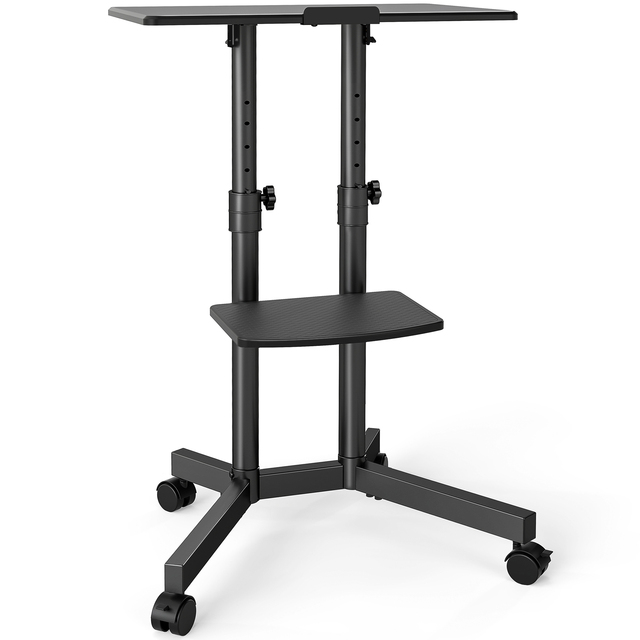 Mobile Laptop Desk Cart with Tilt Adjustable Shelf, Rolling Stand with Wheels, Height Adjustable Workstation