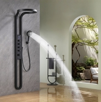 À la mode noir acier inoxydable 304 mural multi-fonction panneau de douche salle de bain grande cascade pluie ensemble de douche