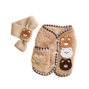 Vêtements pour animaux de compagnie en polyester, 25 ans, <span class=keywords><strong>petit</strong></span> chien, ours en peluche, sans manches, polaire, avec écharpe, automne hiver, vêtements de dessin animé - Product Image 5