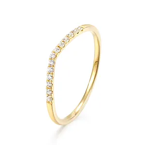 حساسة العنقودية 5A الأبيض الزركون خاتم الحد الأدنى 14K الصلبة الذهب خاتم مصمم من أجزاء متراصة