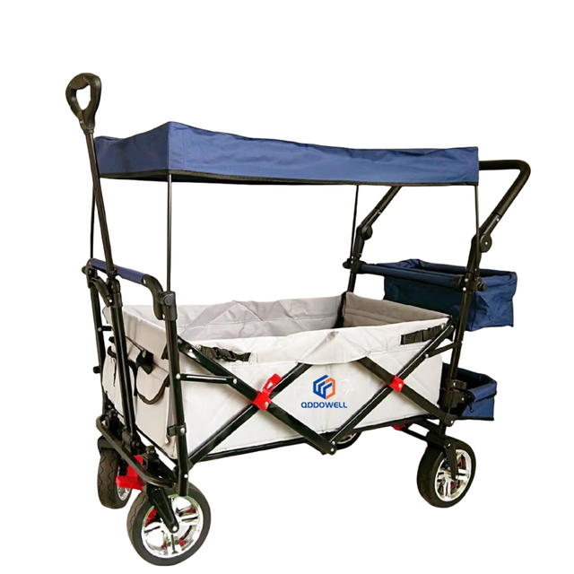 Kids Steel Frame Camping Cart Trolley Hand Truck Collapsible Canopy Utility Folding Beach Wagon