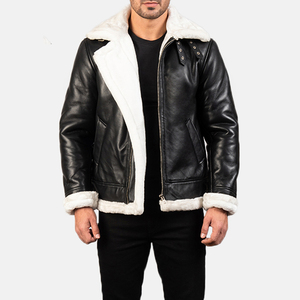 Veste en cuir pour homme à marque privée, col en fourrure, épaisse, motif graphique, style tendance, prix bas - Product Image 3