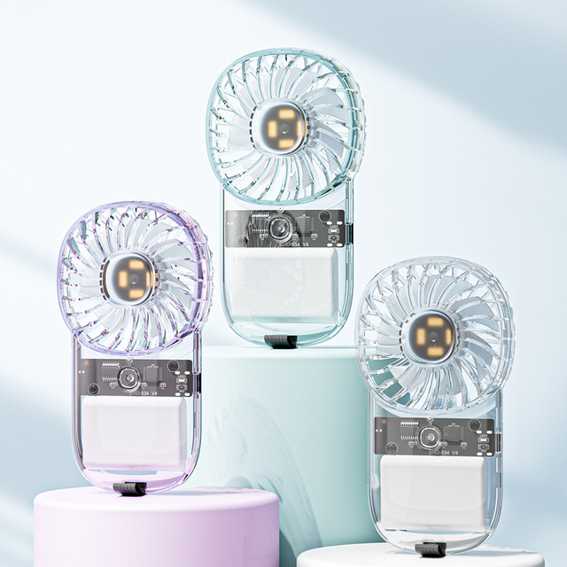 IMYCOO Hot Sales USB Rechargeable Portable Mini Handheld Fan Colorful LED Light High-Speed Motor 1200mAh Battery Custom Logo