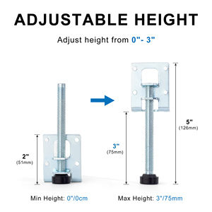 Có thể điều chỉnh 0-3inch Chiều cao đồ nội thất levelers chân với vòng nhựa cơ sở & VUÔNG gắn tấm cho tủ, ghế, Bàn, Bàn - Product Image 4