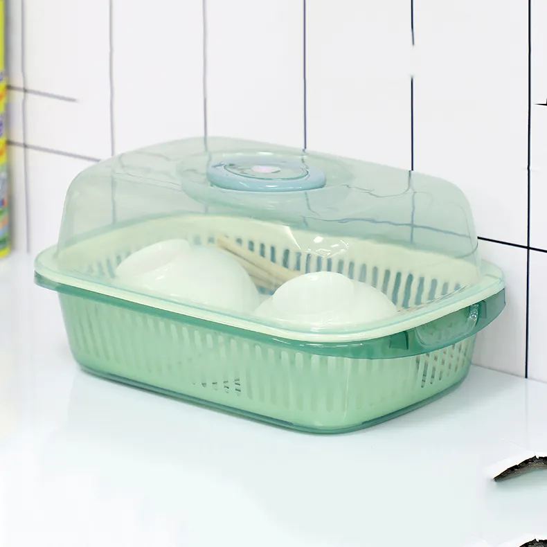 Factory Price Kitchen Plastic Drying Drainer Dish Storage Tray Cutlery Rack With Cover