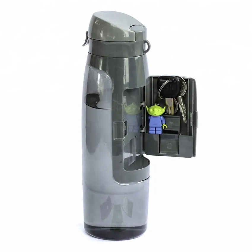 Garrafa de água potável com armazenamento de cartão, garrafa esportiva portátil de plástico com 2023 ml