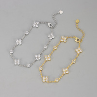 Bracelet chaîne trèfle à quatre feuilles en zircon pour femme, design minimaliste de luxe haut de gamme