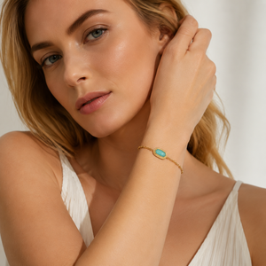 Bracciale Minimalista Placcato Oro con <span class=keywords><strong>Perline</strong></span> Distanziatrici e Catena, Cornice Stratificata con Pietra Naturale, Estensione Regolabile, Gioiello per Outfit Casual - Product Image 5