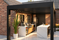 Meubles de cuisine d'extérieur résistants aux intempéries, utilisables toute l'année, avec toits de drainage inclinés et pieds ventilés pour les jardins pluvieux