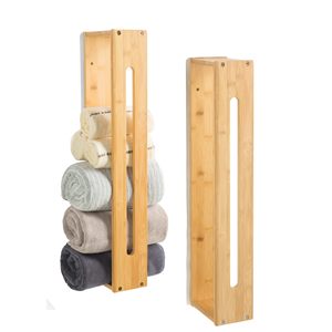 Toallero de Bambú Estilo Americano, Soporte de Pared para <span class=keywords><strong>Baño</strong></span>, Organizador de Almacenamiento - Product Image 1