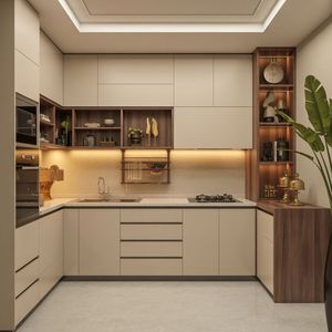 Artisan Custom Modular Antique L-Shape Plywood <strong>Kitchen</strong> Cabinets &amp; Island <strong>Bar</strong> with Sink and 5+ Drawers - Product Image 1