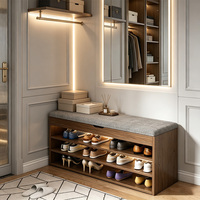 Meuble à chaussures intégré en bois massif, luxe abordable et moderne, avec tabouret d'entrée et banc de rangement pour chaussures
