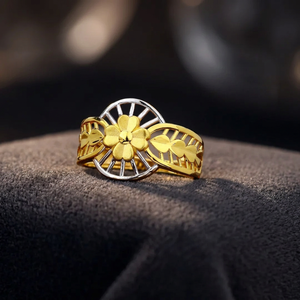 Anillo de Cóctel Floral, Oro Sólido de 18K, Chapado en Rodio, Estilo Vintage, para Boda, Fiesta, Aniversario, Unisex, Uso Diario - Product Image 4