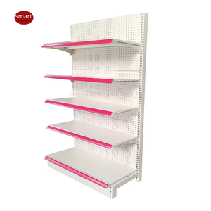 Gondole d'affichage au détail en métal blanc de style nome personnalisé étagères à l'arrière solide pour magasins et magasins - Product Image 1
