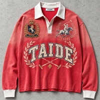 Sweat-shirt polo vintage TaiDe avec imprimé graphique et broderie, épaules tombantes, pour homme, impression personnalisée, service ODM, fabricant de vêtements