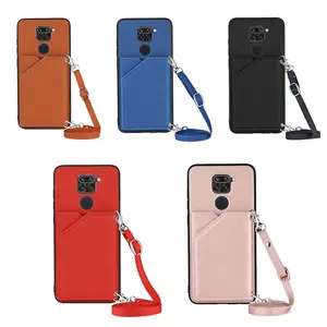 Lanyard Crossbody Bag Card Wallet Funda de teléfono para Xiaomi Redmi 9C PU Leather Flip Stand Phone case Cover