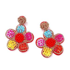 Pendientes colgantes con cuentas bohemias hechos a mano, pendientes de gota con diseño de flores coloridas a la moda para mujer - Product Image 2