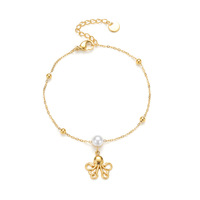Bracelet en acier inoxydable pour femme, best-seller transfrontalier, avec perle minimaliste en or 18 carats et pendentif crabe mignon