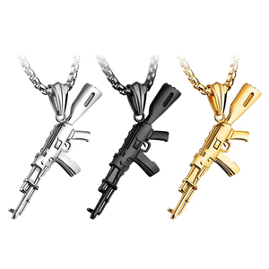 Heiß begehrte, neue, günstige, trendige 18K vergoldete Edelstahl-Anhängerketten in Gewehrform für Herren – Geschenk, Hip-Hop-Accessoire - Product Image 2