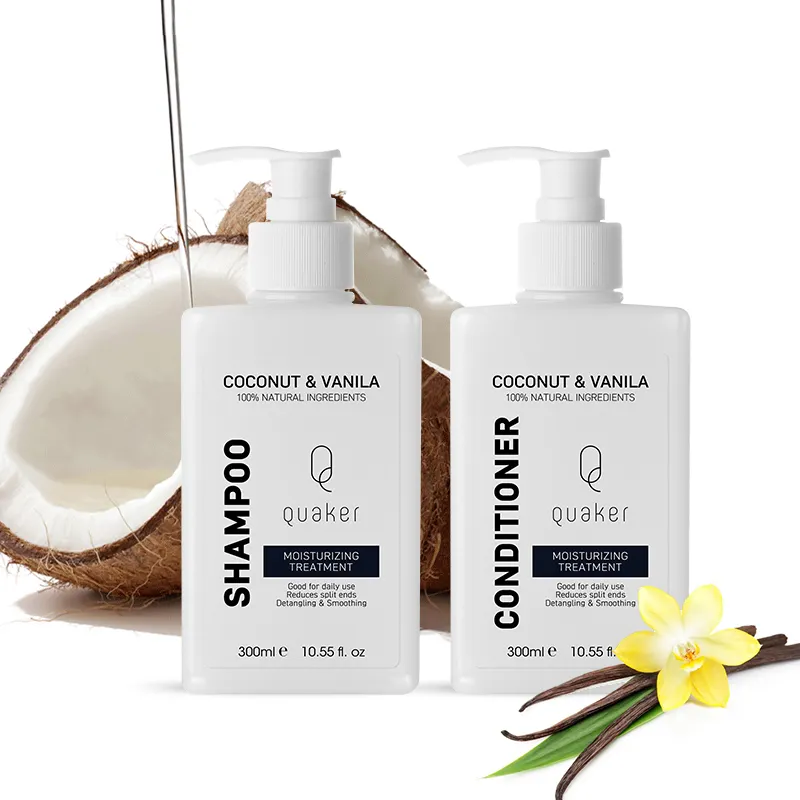 Qquaker Oem по лучшей цене продукты по уходу за волосами ванильное кокосовое молоко шампунь и кондиционер для глубокого увлажнения разглаживающих волос