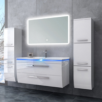 Miroir LED tactile rectangulaire incurvé mural de luxe moderne et contemporain, éclairage intégré, armoires de salle de bain blanches de style allemand