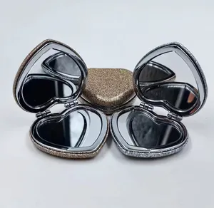 Miroir de maquillage de poche de luxe en forme de coeur de voyage 1X grossissement compact pour les femmes