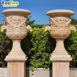 Planteur rond blanc pour l'extérieur, Pot de jardin <span class=keywords><strong>en</strong></span> <span class=keywords><strong>pierre</strong></span> naturelle, support de fleurs <span class=keywords><strong>en</strong></span> marbre - Product Image 4