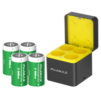 Batterie lithium-ion cylindrique rechargeable de grande capacité PUJIMAX taille D 1,5 V, lot de 4 piles D, chargeur de piles pour appareil photo