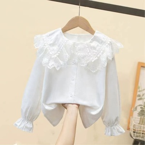 Maglietta con pizzo, maglia bianca a maniche lunghe per bambina, top a maniche lunghe stile scolastico per bambini di taglia media - Product Image 3