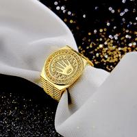 Corona cuadrada chapada en oro de 18K Unisex, anillo de cristal blanco para parejas, joyería fina de acero inoxidable para fiesta