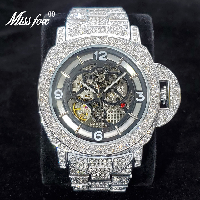 MISSFOX Watch Brand European American Large Dial Full Diamond Luminous Hollow Transparent Bottom Fully Mechanical Watch