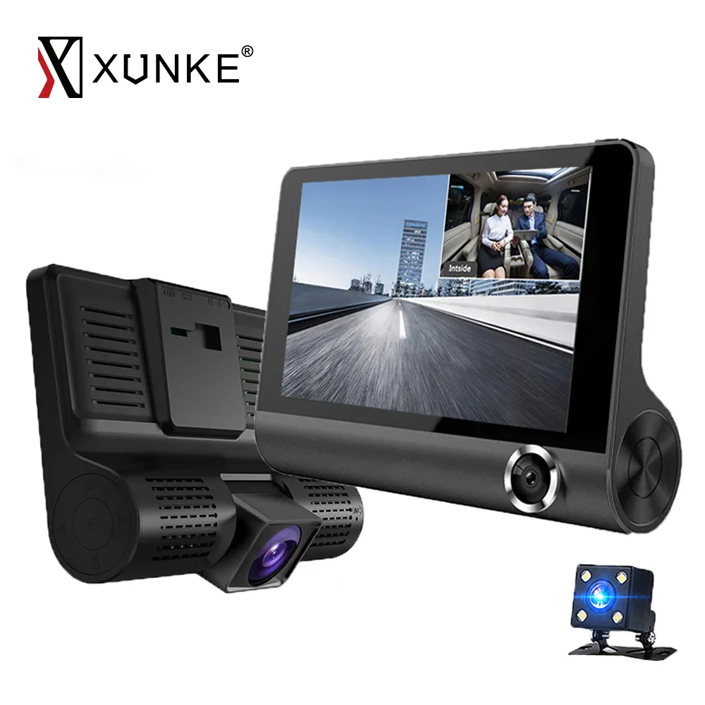 Kamera Dasbor DVR Kendaraan Mobil, Kamera Perekam LCD HD 1080P, Kamera Pelindung Kendaraan, Perekam Penglihatan Malam Tiga Lensa Dasbor