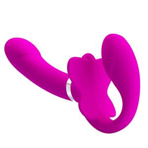 Vibrations dildo für Frauen Wiederauf ladbarer tragbarer Schmetterlings vibrator mit doppeltem Verwendung zweck für Lesben Strap On Pussy Massager G-Punkt Vibrator - Product Image 2