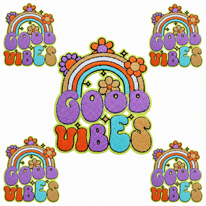 Wholesale Sew On Clothing 1.5Mm High Density Make Good Vibes Letter Large Iron On Chenille Patches Custom Logo - Product Image 1