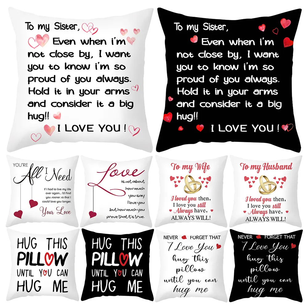 Sweetheart Love Letter Cushion Covers Throw Pillow Covers with Words New 3D Popular Plain Hotel,home Trending Decorative Black