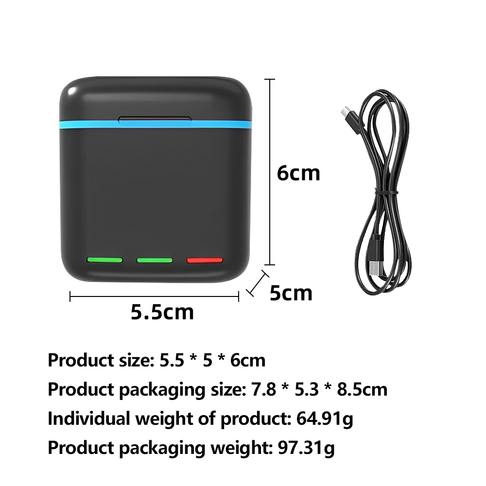 Hongdak Battery Charger for Go Pro 13 Camera Accessories Card Storage Box 3-Channel Battery Charger Box