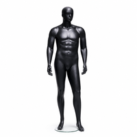 Mannequin masculin noir en fibre de verre, corps entier, musclé, tête abstraite, pose debout, base en verre, pour affichage en magasin de vêtements