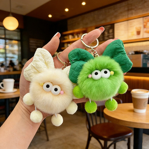 QYS Faux Rex Rabbit Fur Bow Keychain Kawaii Plush Pom Pom <b>Bag</b> Charm Backpack <b>Key</b> <b>Ring</b> - Product Image 1