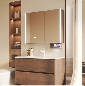 Vasque de salle de bain intelligente tout-en-un en céramique, style vintage, en acier inoxydable et aluminium alvéolé, avec double tiroir - Product Image 1