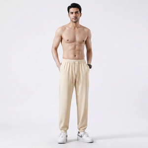 Men's Creamy-White Korean Style Ankle-Fitting Sweat Pants Fashionable Loose <b>Trousers</b> for Spring Summer New Arrival - Product Image 1
