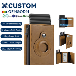 กระเป๋าสตางค์ผู้ชายแบบสั้น หนังไมโครไฟเบอร์สังเคราะห์ ป้องกัน RFID พร้อมช่องใส่ AirTag สำหรับติดตามตำแหน่ง ผลิตตามสั่งจากโรงงาน - Product Image 1