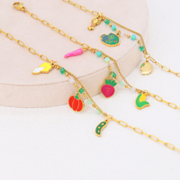 Bracelet en acier inoxydable plaqué or 18 carats avec breloques émaillées personnalisées pour enfants, motifs fruits et animaux marins, logo OEM, vente en gros